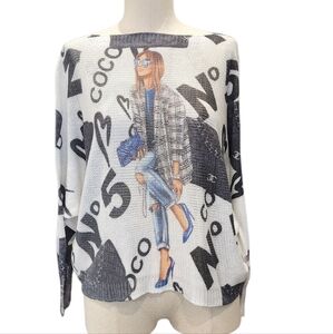 FREE NY Artistic CoCo #5 Black, White and Blue Knit lightweight Sweater